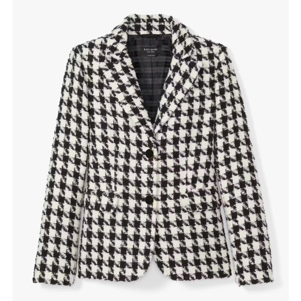 Kate Spade Houndstooth Avery‎ Blazer Jacket Black White Preppy Old Money 10